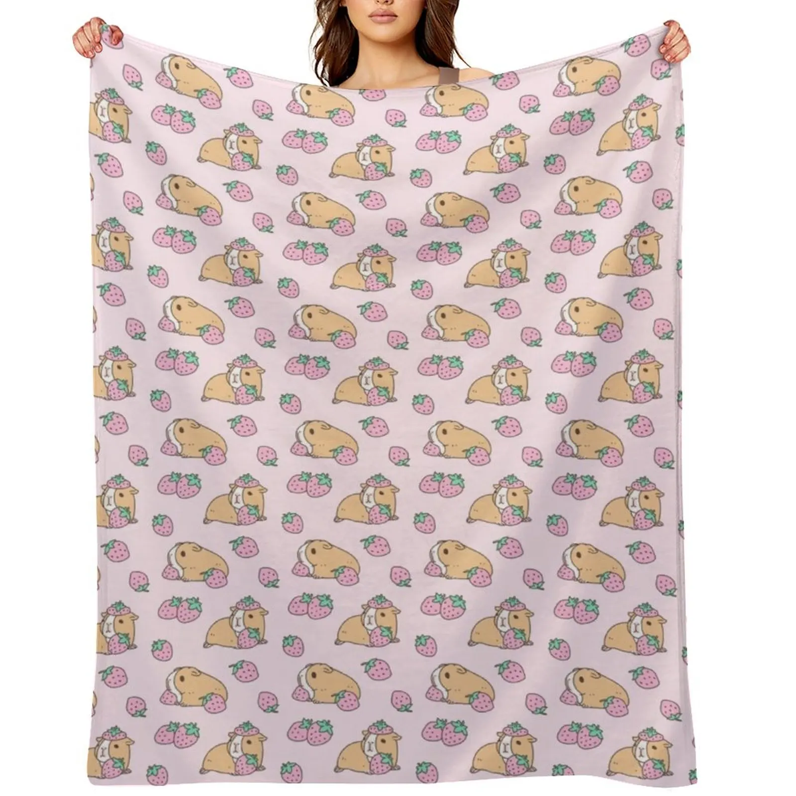 Pink Guinea Pig and Strawberry Pattern Throw Blanket for babies Retros Luxury Brand Beautifuls Blankets