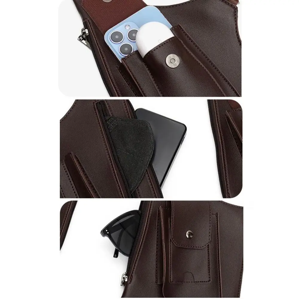 

Leather Strap Underarm Strap Wallet Pocket Luxury Double Hidden Pocket Shoulder Harness Bag Vintage Vest Bag Mobile Phone Purse