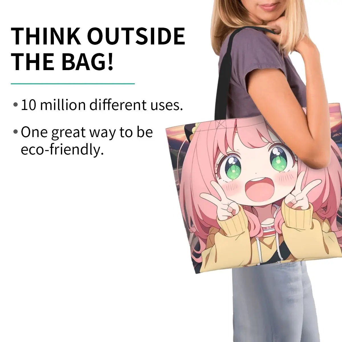 Spy X Family Anime Forger Anya Shopping Tote Bag Canvas Large Capacity Shoulder Bags Shopper Grocery Handbag for Women