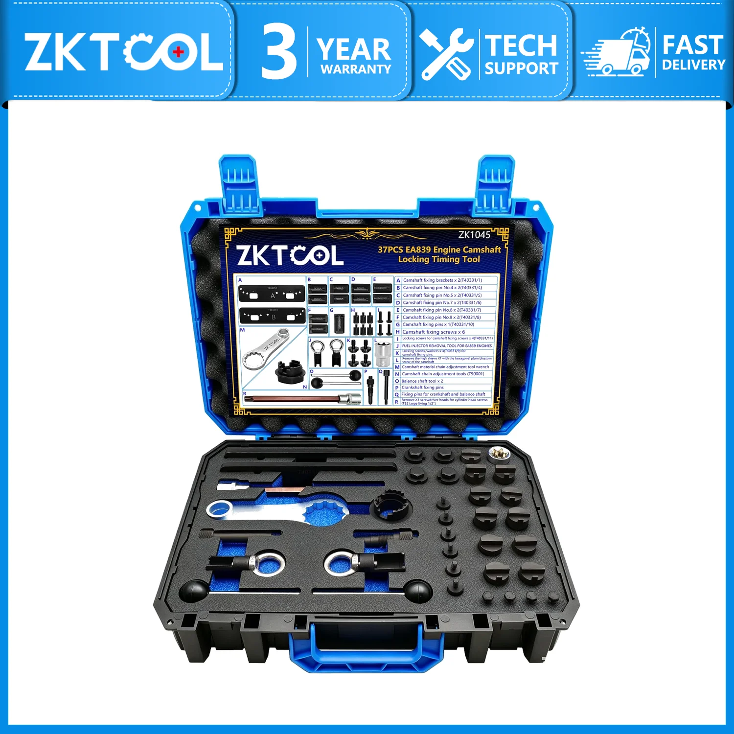 37PCS EA839 Camshaft Locking Timing Tool Kit for Audi Porsche VW 2.9T 3.0T V6 TFSI with Injector Puller T40331 T90001