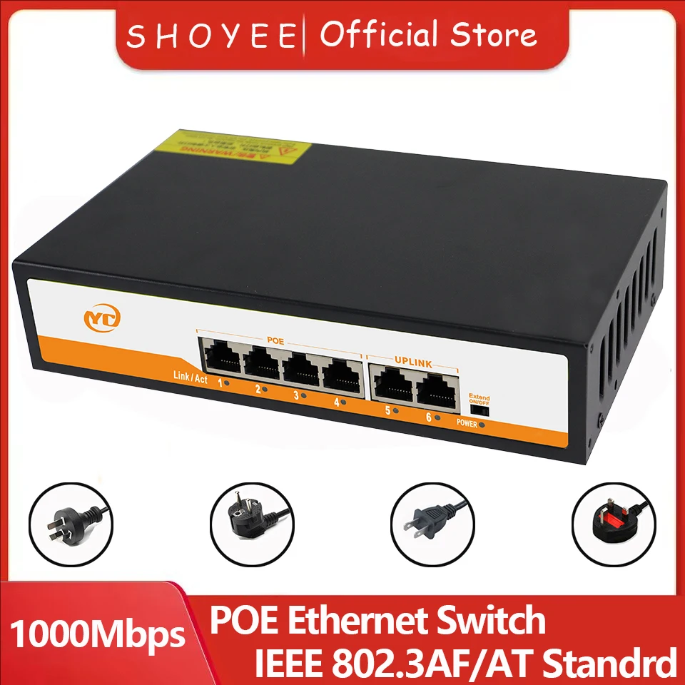 

New 6-Port Gigabit POE RJ45 Ethernet Switch with for 802.3af/at Uplink Unmanaged Plug and Play,for IP Camera/NVR