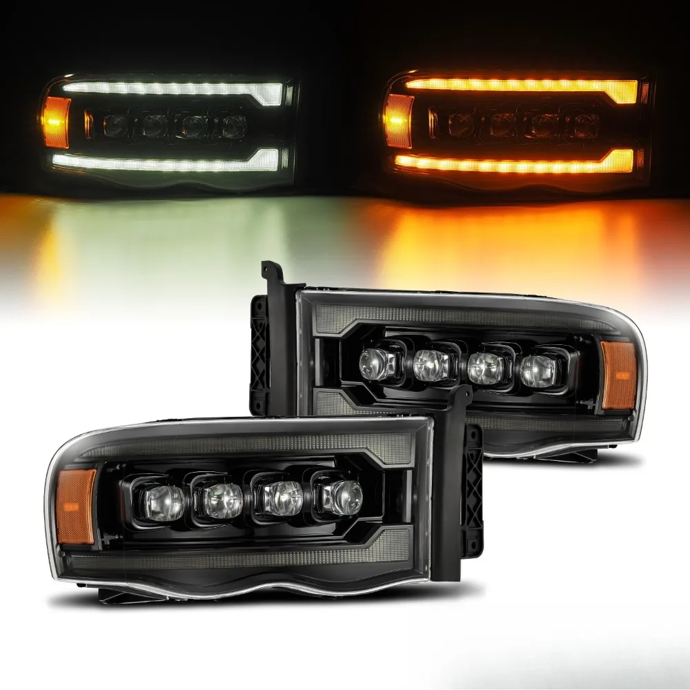 

Fit 02-05 Dodge Ram NOVA-Series LED DRL Projector Headlights Pair Alpha-Black
