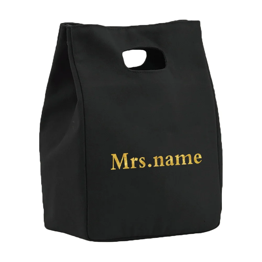 Personalized Customized Name Meal Box Portable Insulated Lunch Bag Insulated Food Picnic Tote Bag Gold Letter Series