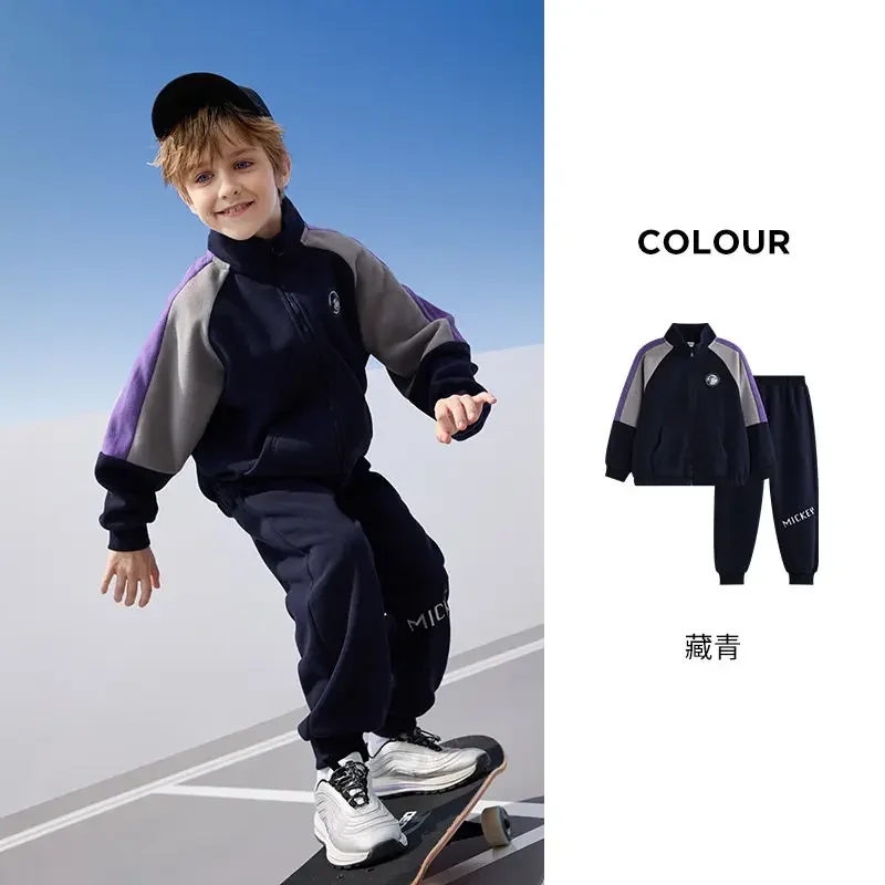 Disney Mickey cute boys autumn and winter comfortable and skin-friendly sports and leisure cartoon polar fleece two-piece suit