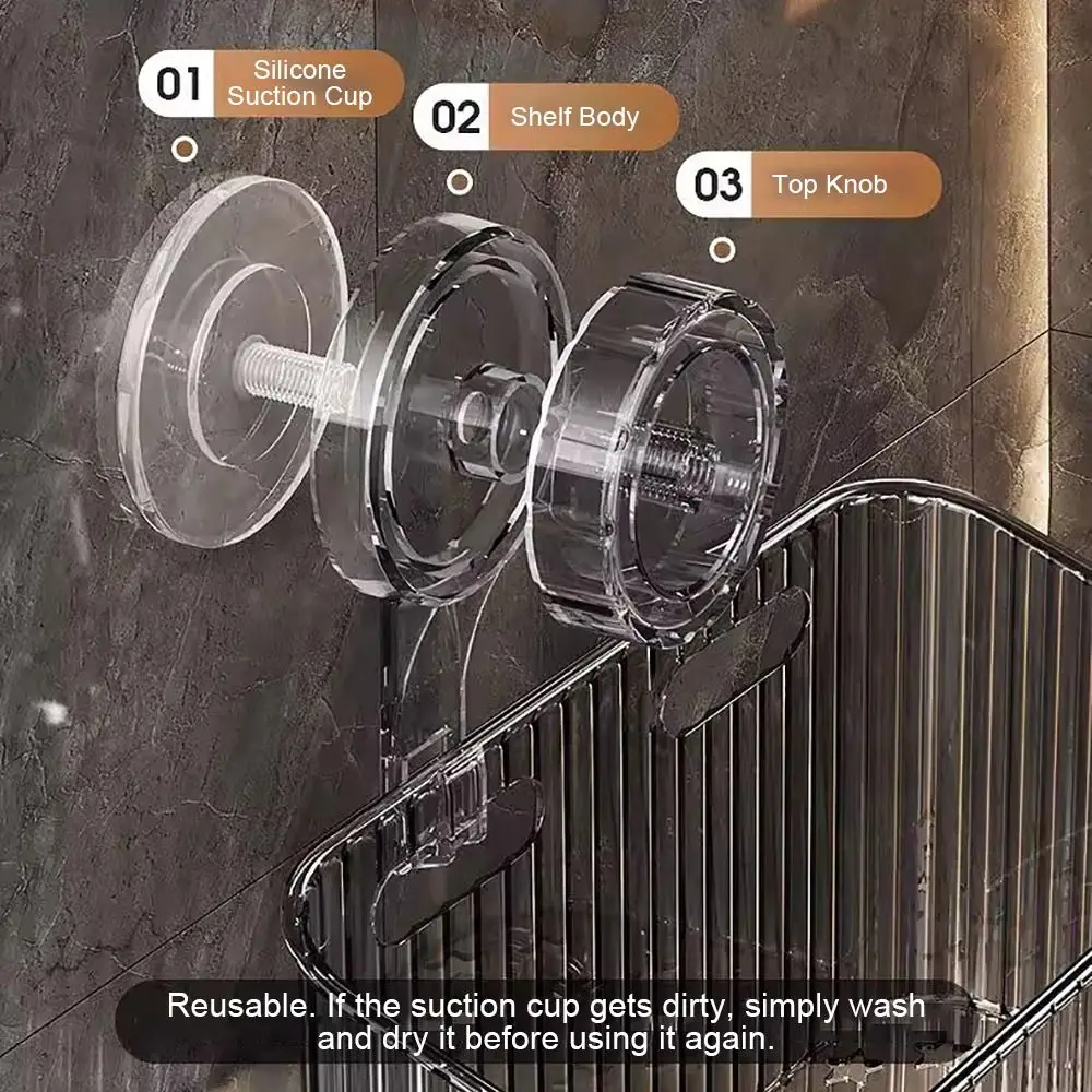1Pcs Hanging Suction Cup Storage Rack Multifunctional 10/18/24cm Drainage Rack Plastic No Punching Cosmetics Organizer