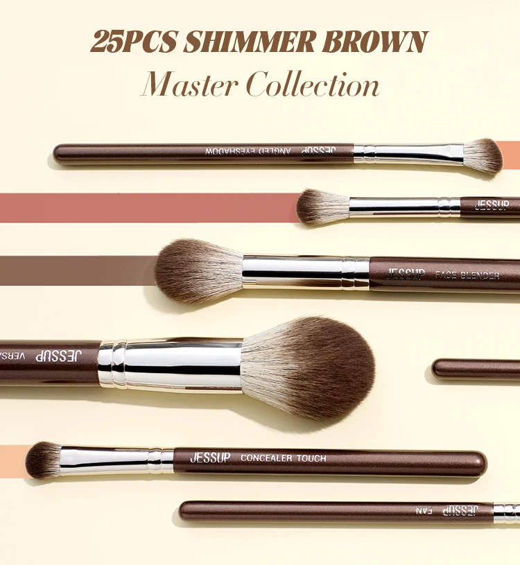 Jessup Makeup Brushes Set 15/25pcs Premium Synthetic Brown Make up Brushes Foundation Eyeshadow Concealer Blush Eyeliner, T511