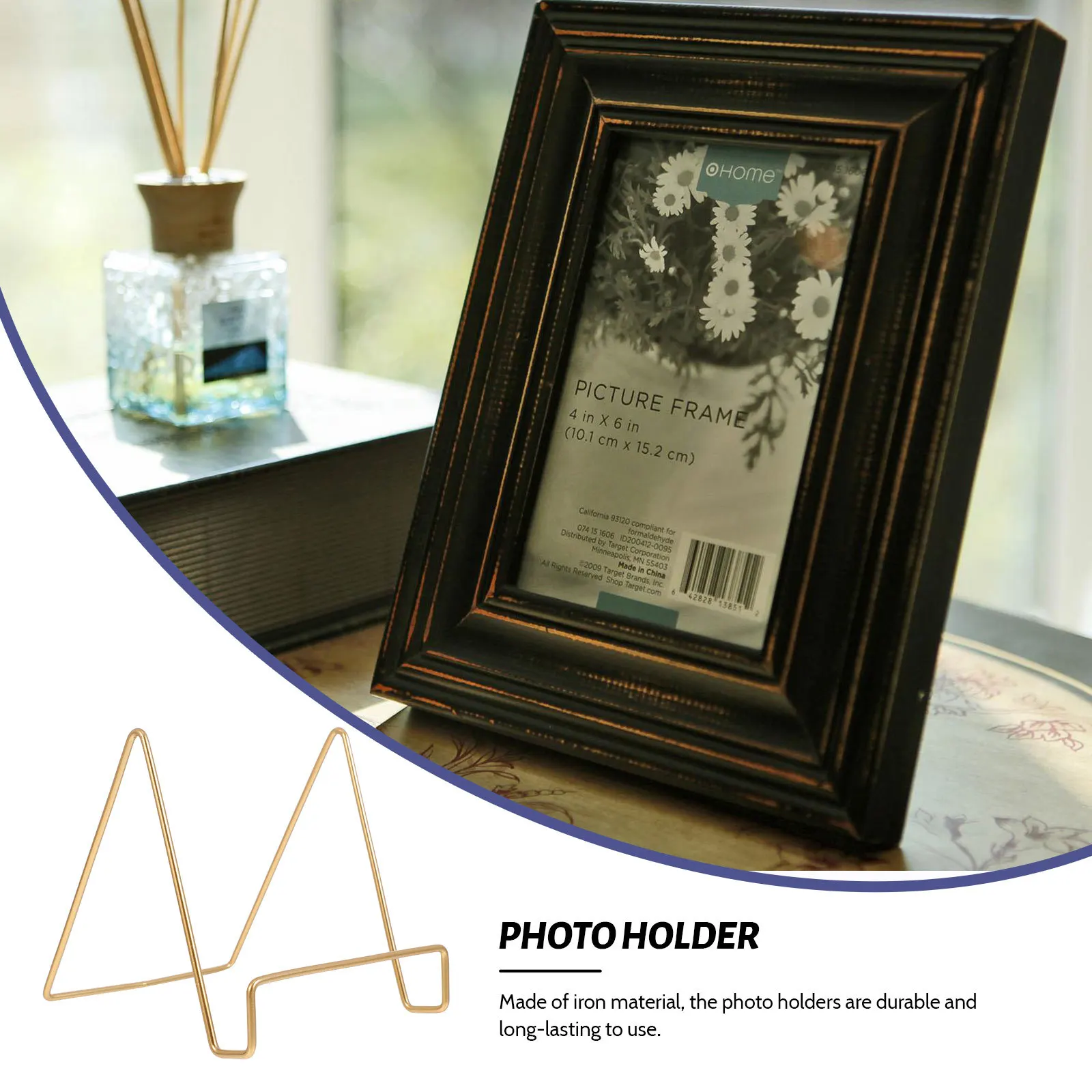 

2Pcs Metal Photo Holders Durable Iron Display Racks for Photos Book Newspaper Frames Tabletop Photo Display Desktop Decor