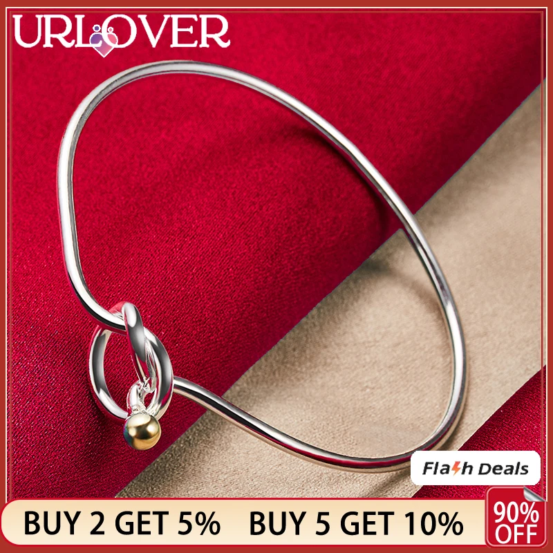 

URLOVER 925 Sterling Silver Bangle For Women Gold Beads Bangles Lady Party Engagement Wedding Fashion Jewelry Birthday Gift