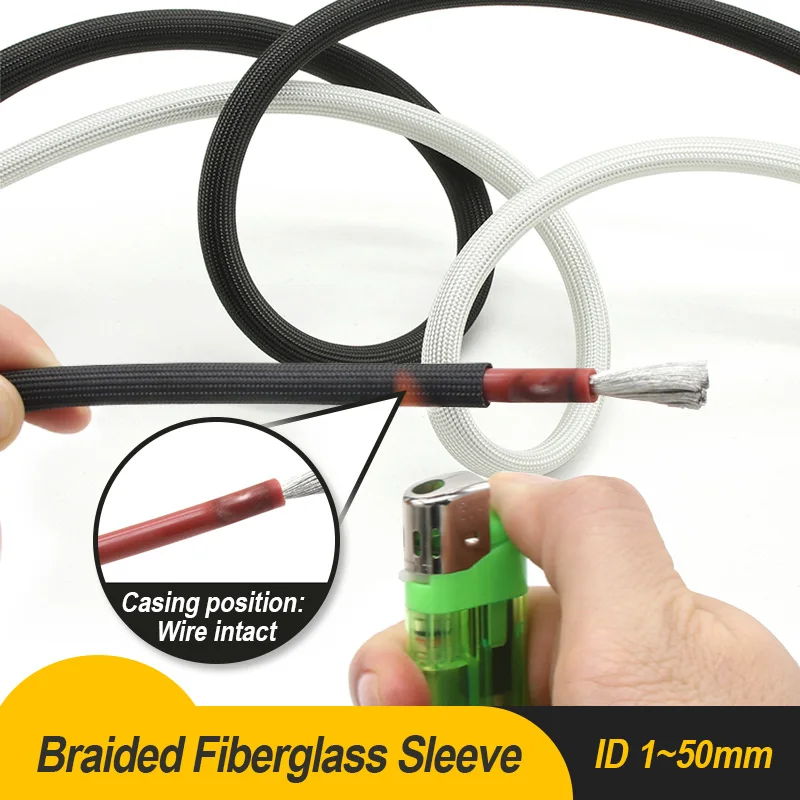 Black White Fiberglass Tube 1 2 4 6 8 10 12 14 16 18 20-50mm Fiber Glass Tube High Temperature Braided Chemical Insulated Sleeve