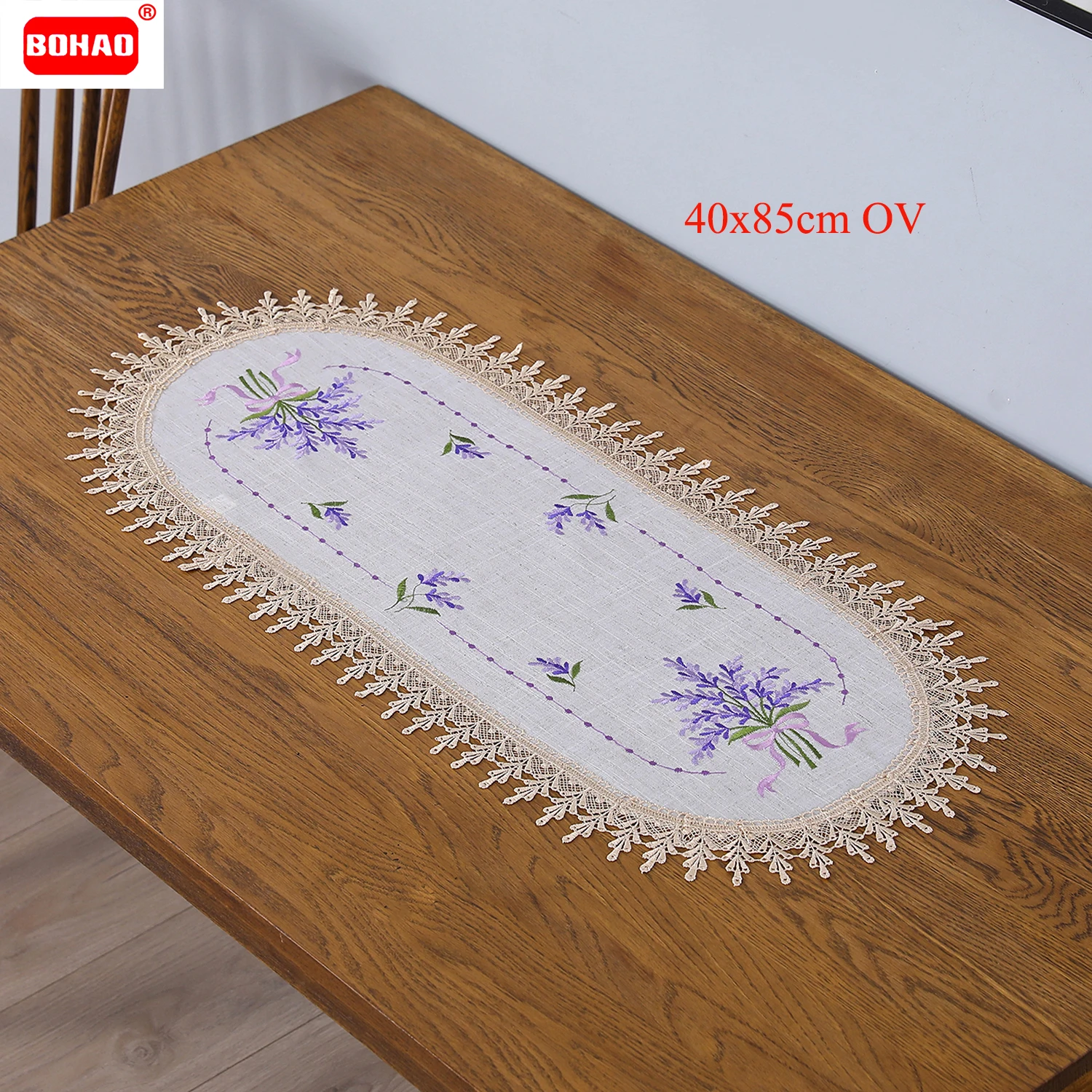 BOHAO Table Runner Luxury Set Lavender Embroidered Lace Rectangular Oval Tablecloth For Party Dining Table Mat Linen Placemat