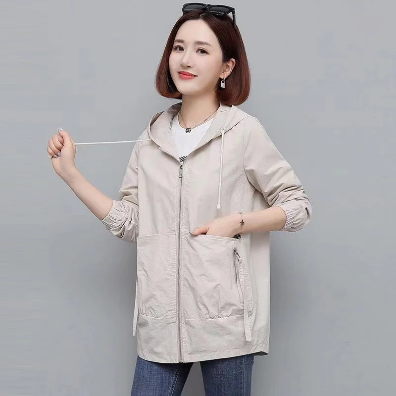 2024 New Autumn Windbreak Female Jacket Women Hooded Coats Casual Basic Jackets Mid Long Trench Coat Outwear 4XL