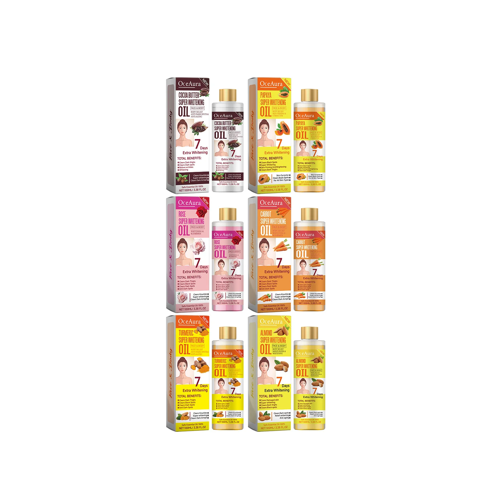 OceAura 7 Days Lightening Turmeric Oil Skin Brightening Products Massage Oil for the Body Care Nourishing Lightening Papaya Oil