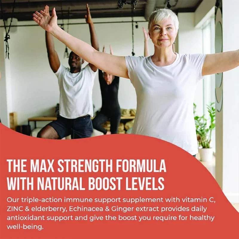 مكمل دعم المناعة 5 في 1 من Elderberry 1000 ملغ من فيتامين C من الزنك Echinacea والزنجبيل النباتي كبسولات 60 قطعة #4