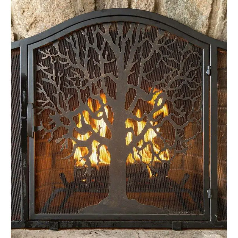 American pastoral wrought iron fireplace door with door, screen partition, household fire-proof fireplace bar, tree-shaped