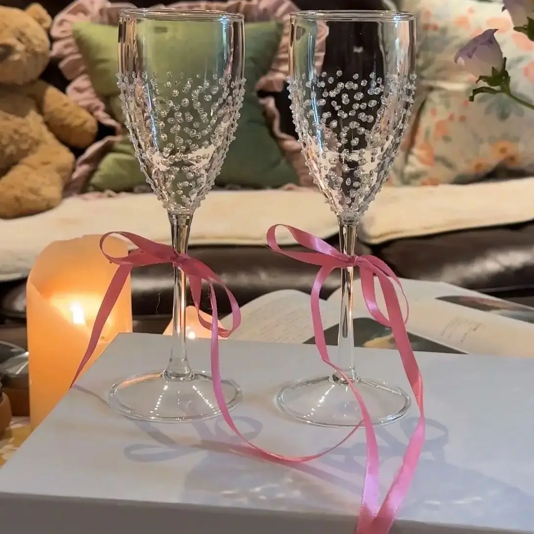 Handmade Gem Stone Glass Champagne Wine Goblet Cup Starlight Sparkling Glass High Borosilicate Heat Resistant  Glass