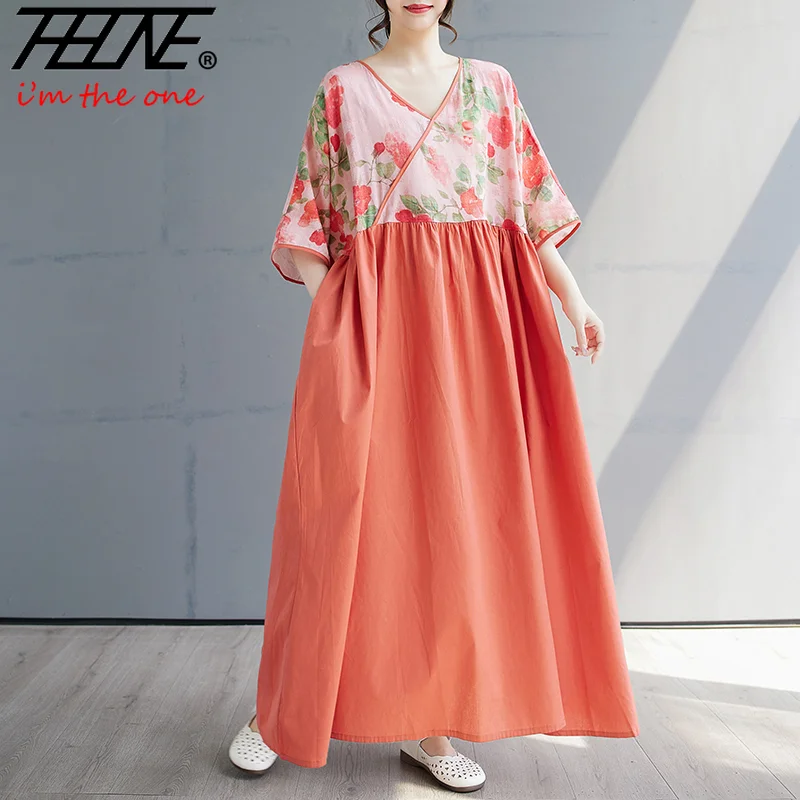 Vestido Feminino Abito estivo Donna 2025 Moda retrò Stampa floreale Beach Patchwork Boho Indiano Vintage Casual Maxi abiti lunghi