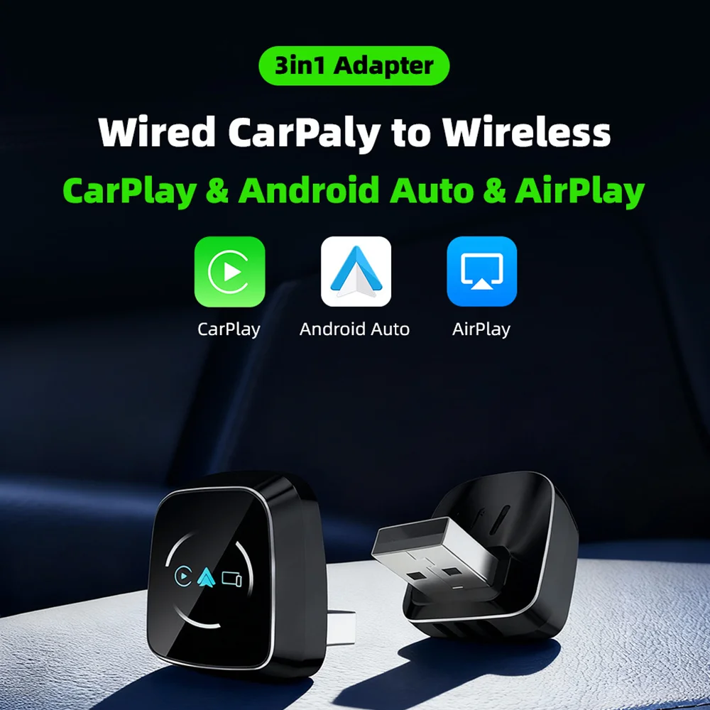 

Беспроводной адаптер CarPlay 3-в-1 для Android Auto и AirPlay: преобразует проводной CarPlay в беспроводной, умный автомобильный адаптер-бокс