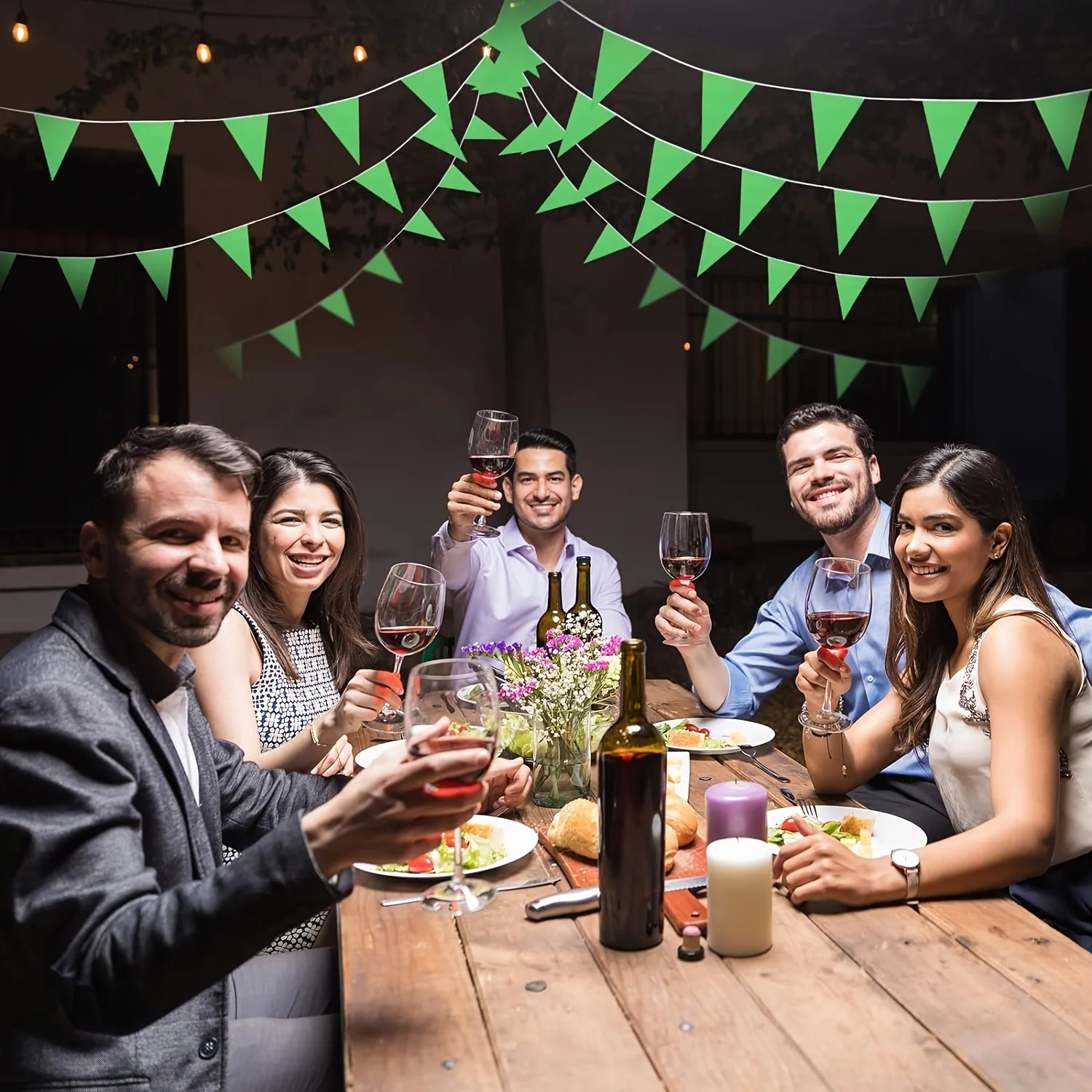 Flag Triangle Bunting Bulk Garland Grand Opening Mardi Gras Birthday Party Decoration Festival Celebration Outdoor (Green)