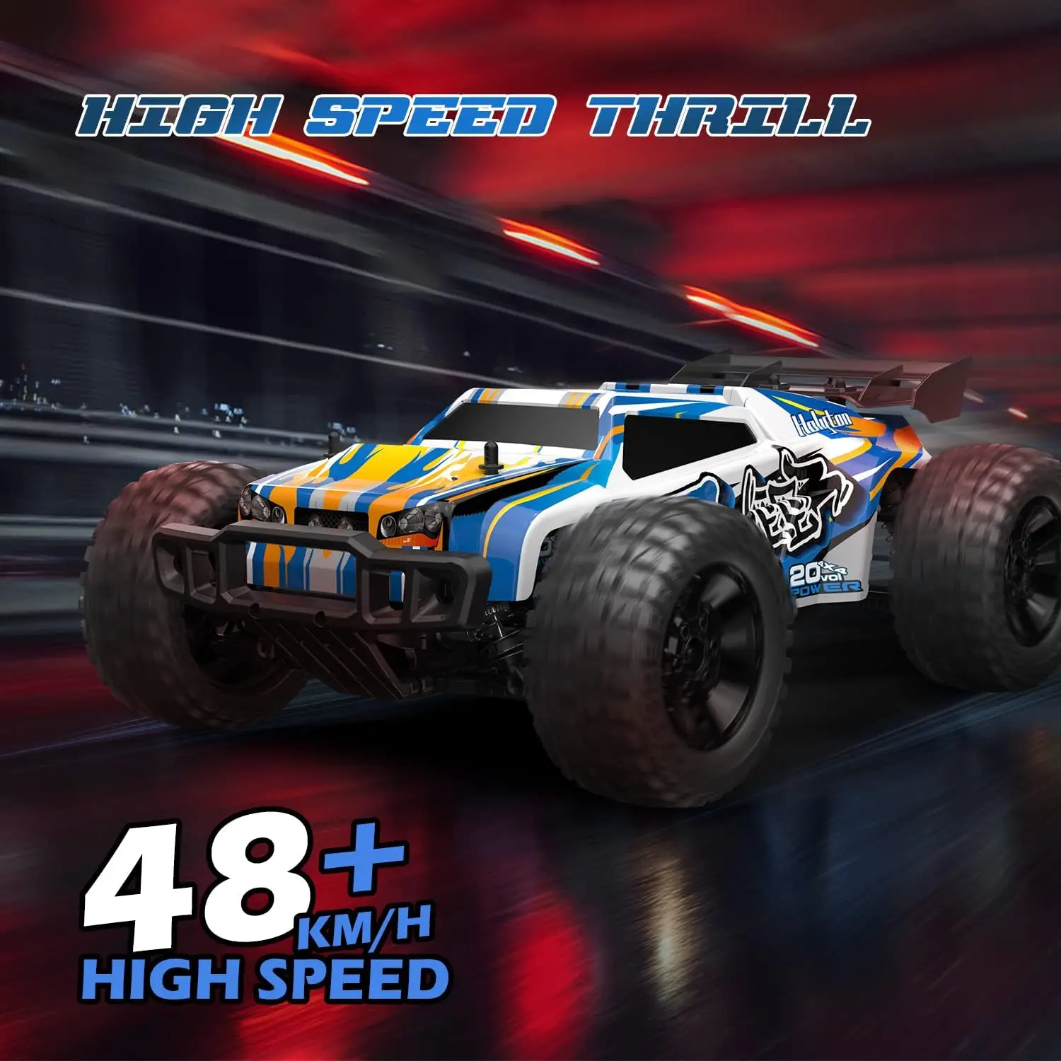 1:10 Large High Speed Remote Control Car with LED Shell Lights, 48+ KM/H, 4WD Offroad Monster Truck for Adults & Kids, Hobby RC