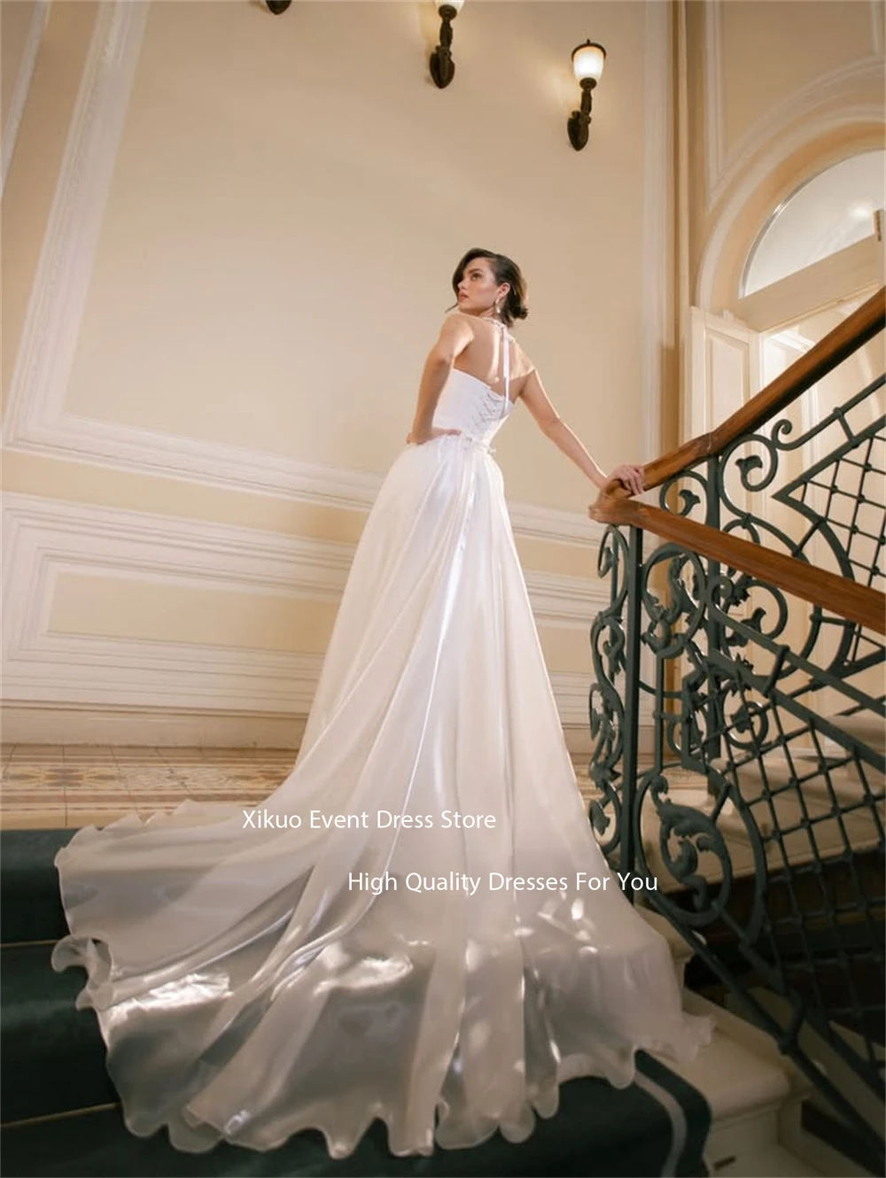 Xikuo-Vestido De Novia asimétrico hasta el suelo, Espalda descubierta, hombros descubiertos, personalizado