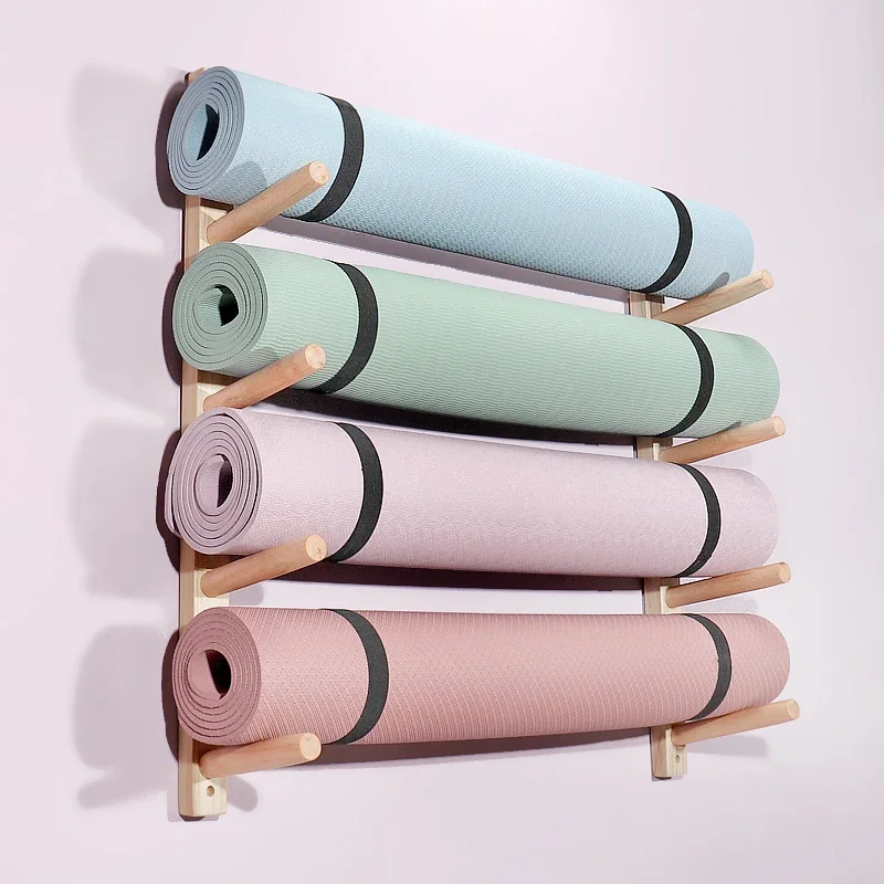 

Solid Wood Yoga Mat Rack Foam Massage Roller Wall Shelf Pilates Studio Storage Solution Wall Mounted Wooden Organizer Stand