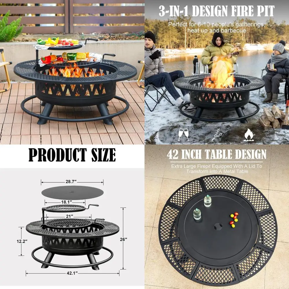 

versatile 42" outdoor fire pit with dual grills for camping, picnics, and bonfires