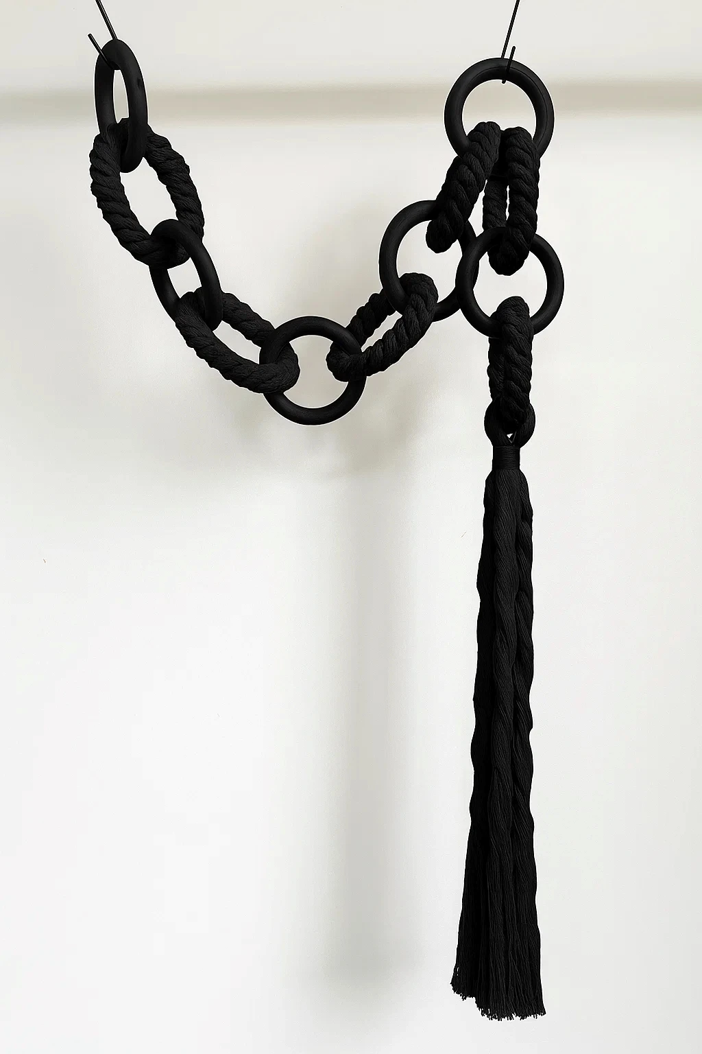 #￥Bosimia Manual Woven Cotton Rope Black Luxury Couture Wall Hanging for Bookstore or Living Room