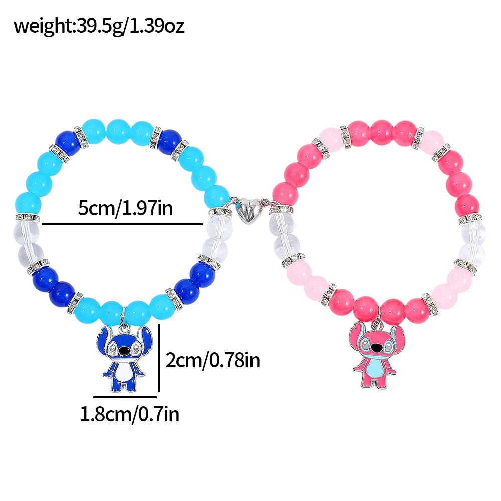 2 قطعة أساور ديزني ستيتش الملاك الساحرة للأزواج مطابقة الأساور المغناطيسية القلب كريستال مطرز أساور الصداقة