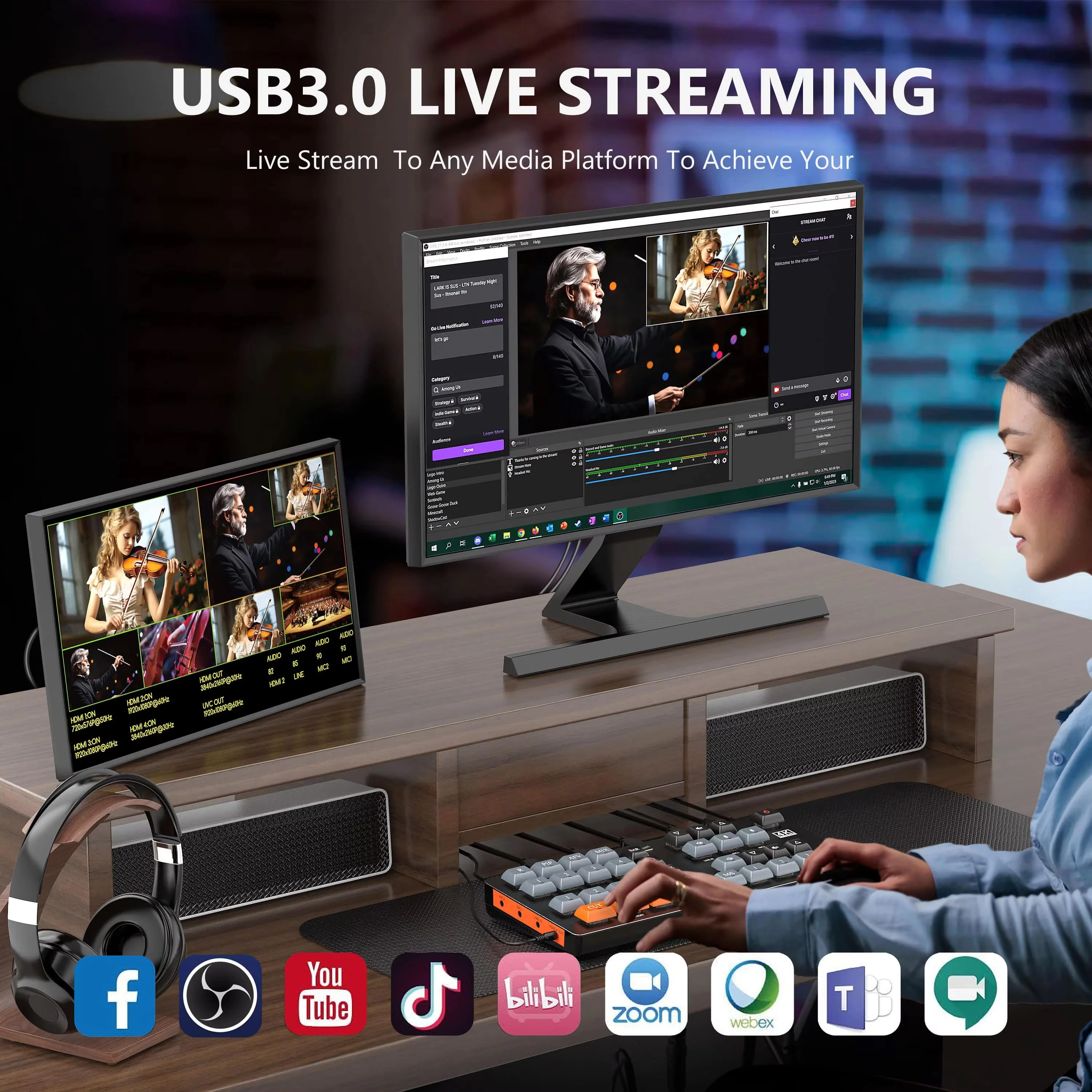 NEW 4 Channel Wireless Video Capture Card 4K Quad Screen Cutting HDMI USB 3.0 for Game Recording Live Streaming Equipment