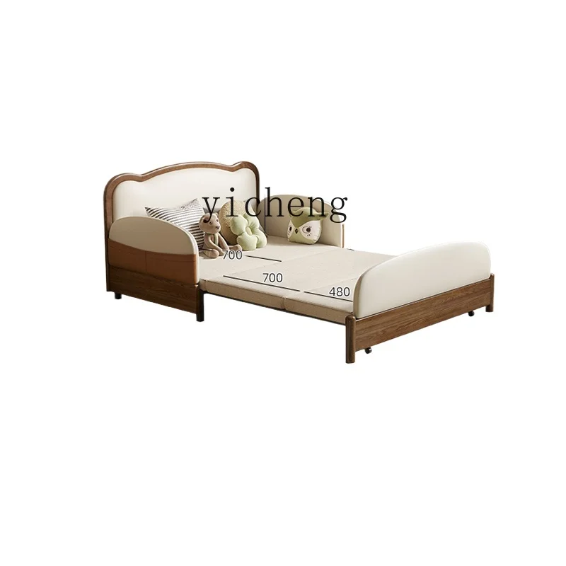 

Tqh Wooden Children's Bed with Fence Push-Pull Widened Sofa Bed Stitching Bed with Rollers Boys and Girls