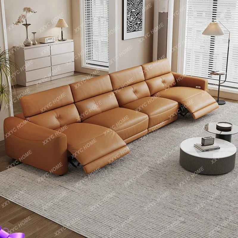 

Многофункциональный кожаный электрический диван, космическая капсула для гостиной, простая современная маленькая квартира, прямой ряд, нулевая защита от стены