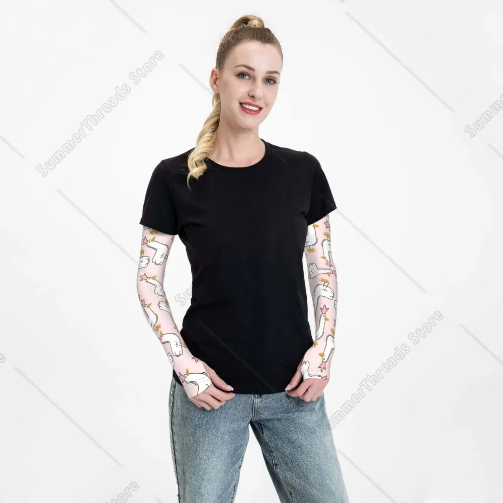 Goose Queen Cooling Sleeves สําหรับ Unsex, ปลอกแขนพร้อมรูนิ้ว, ปลอกป้องกันแสงแดด UV เพื่อปกปิดด้วยซิลิโคนกันลื่น