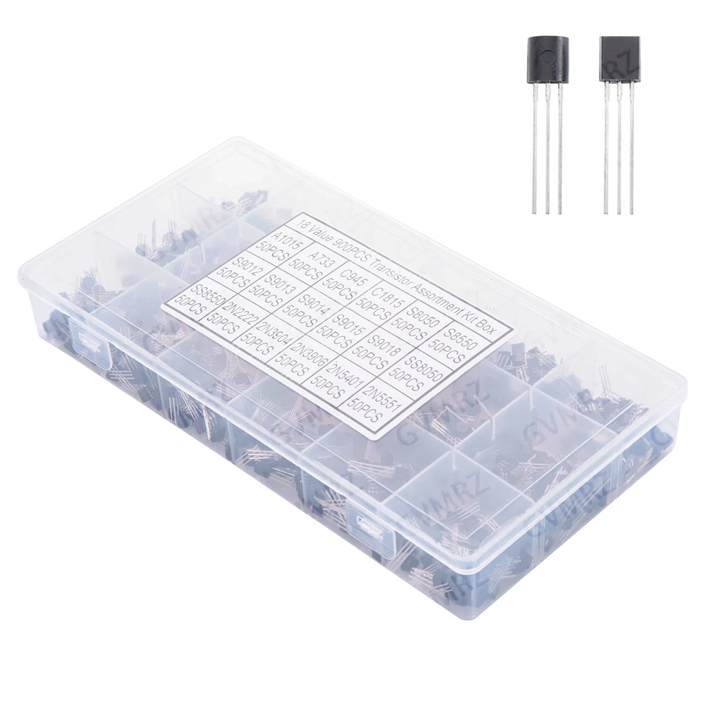 900PCS 18Values Transistor Assortment Kit A1015 S8050 S8550 S9012 2N2222 Box for Electronics DIY Projects 2N3904 2N55512N3904