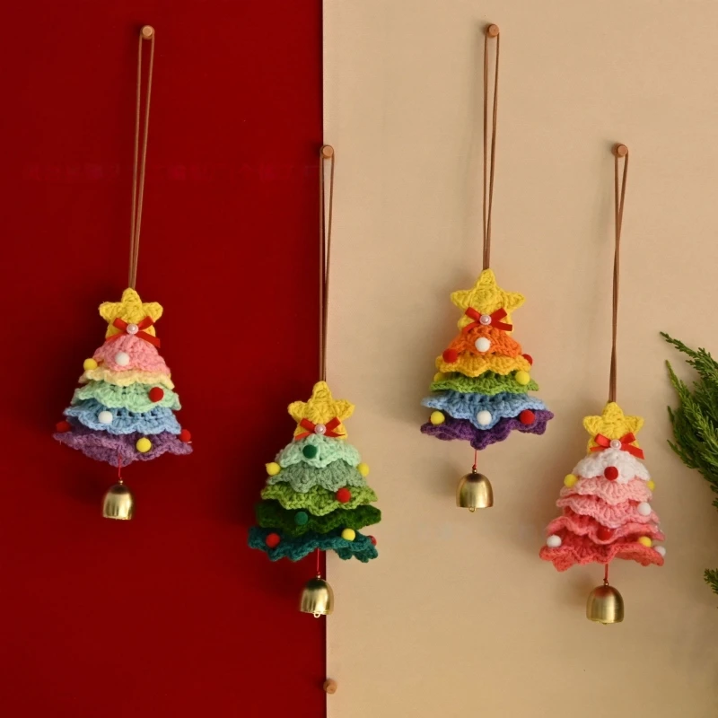 New Knitted Christmas Tree With Jingle Bell Plush Christmas Hanging Charm Wool Crochet Christmas Tree For Christmas Party Decor