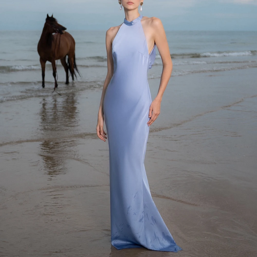 Customized  Satin Sleeveless Floor Length Straight Evening Dress Sweep Train Zipper Back Temperament Photo Color Bespoke Occasio