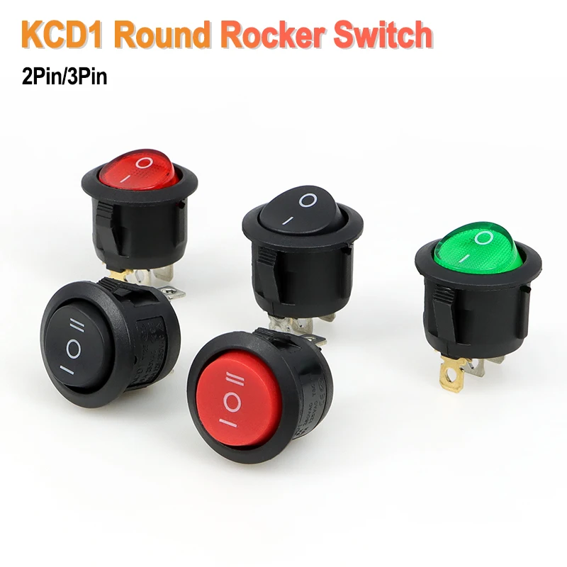 5/10pcs KCD1 LED Round Rocker Switch 2/3Pin ON-OFF-ON 2/3 Position 6A/250VAC 10A/125VAC SPST 23mm Car Push Button Switches