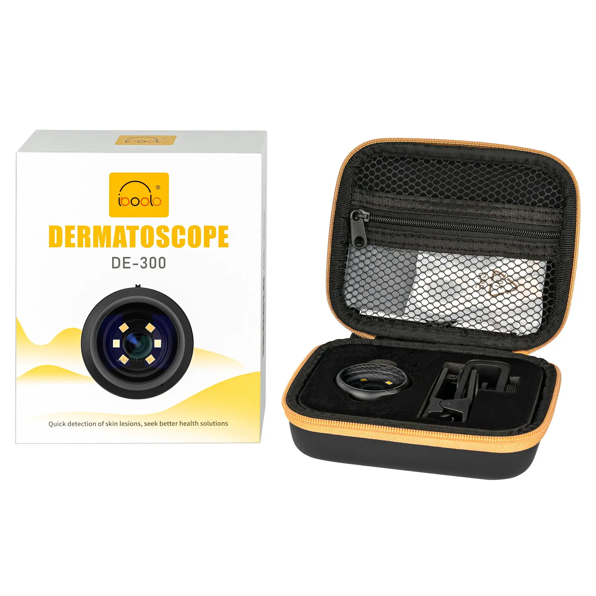 IBOOLO DE-300 Mini Dermatoscope High Definition Aluminum & Optical Glass Polarized & Non-Polarized Light 6X Magnification