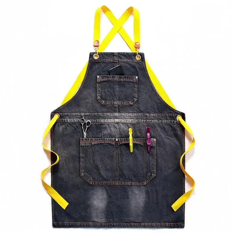 Apron Unisex Workwear Denim Logo Printed Hairdressing Manicure Kitchen Baking Home Use Overall Protective Clothing Apron