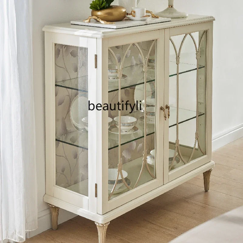 

Medieval American transparent light luxury decorative cabinet, dining room glass display cabinet