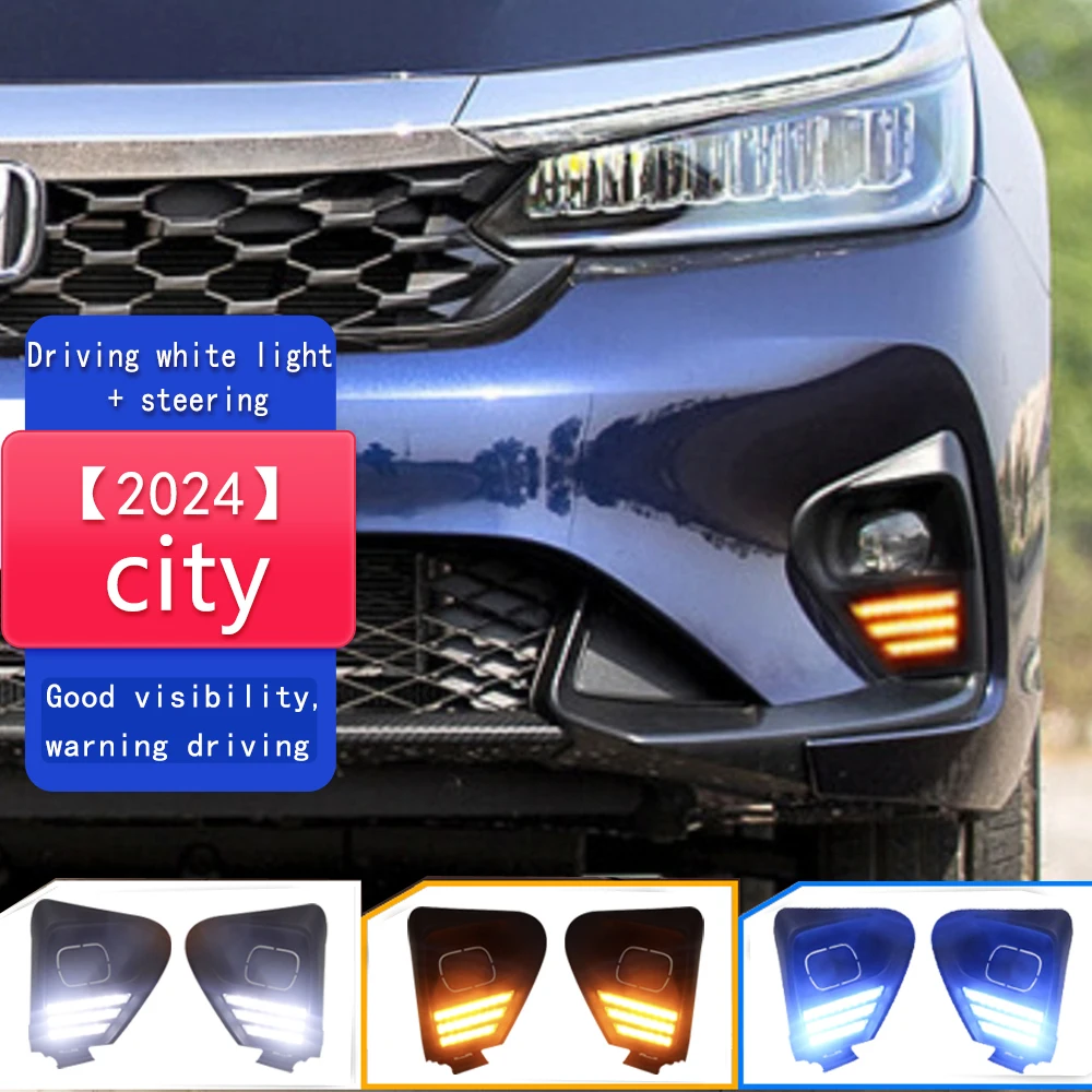 

Автомобильный ДХО для Honda City RS 2023 2024, светодиодные дневные ходовые огни, противотуманные фары с указателем поворота, передний бампер, противотуманные фары
