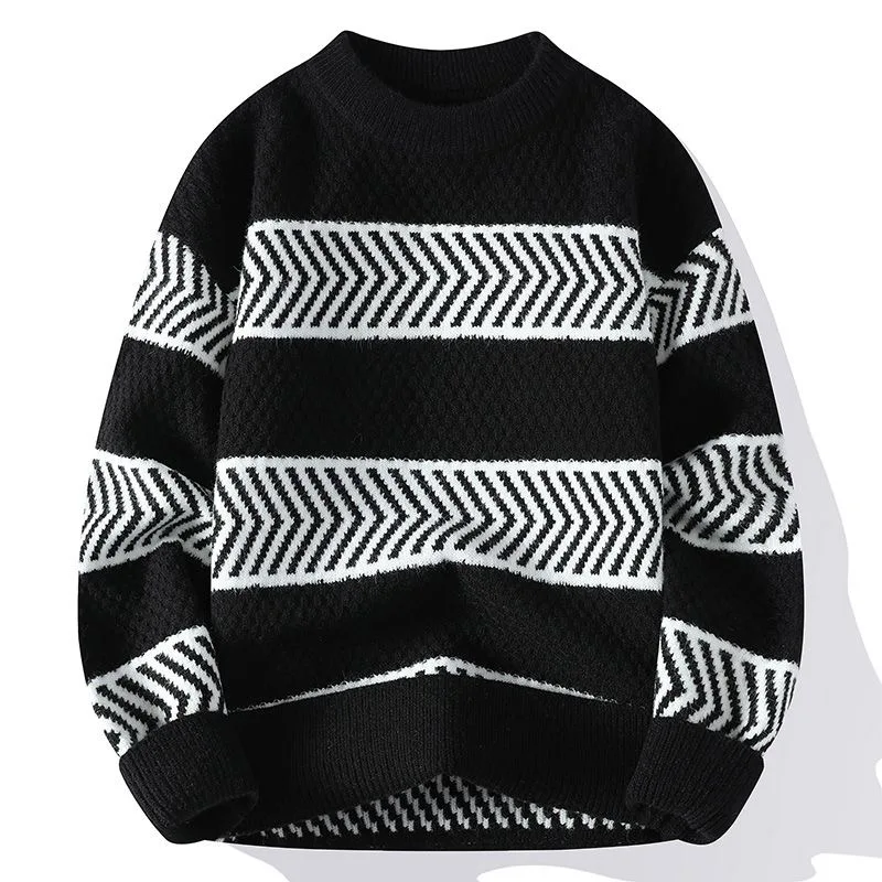 New Autumn/Winter 2024 Fashion Trend Thickened Warm Jumper Men's Casual Comfort Breathable Plus-Size Striped Sweater M-4XL