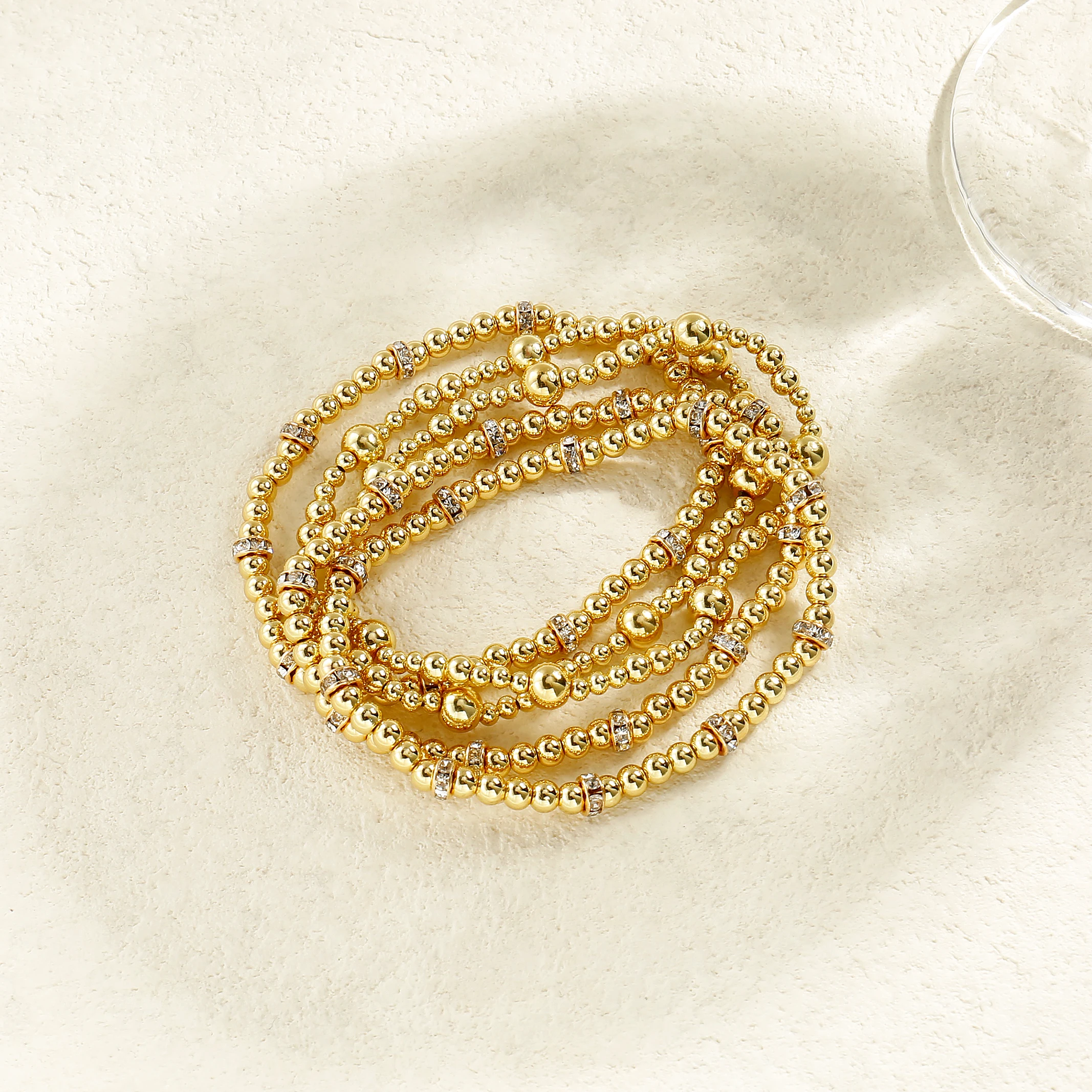 Badu Delicate Cubic Zircon Beaded Bracelet for Women Stackable Stretch 14K Gold Plated Bead Ball Bracelet Trends Jewelry Gifts