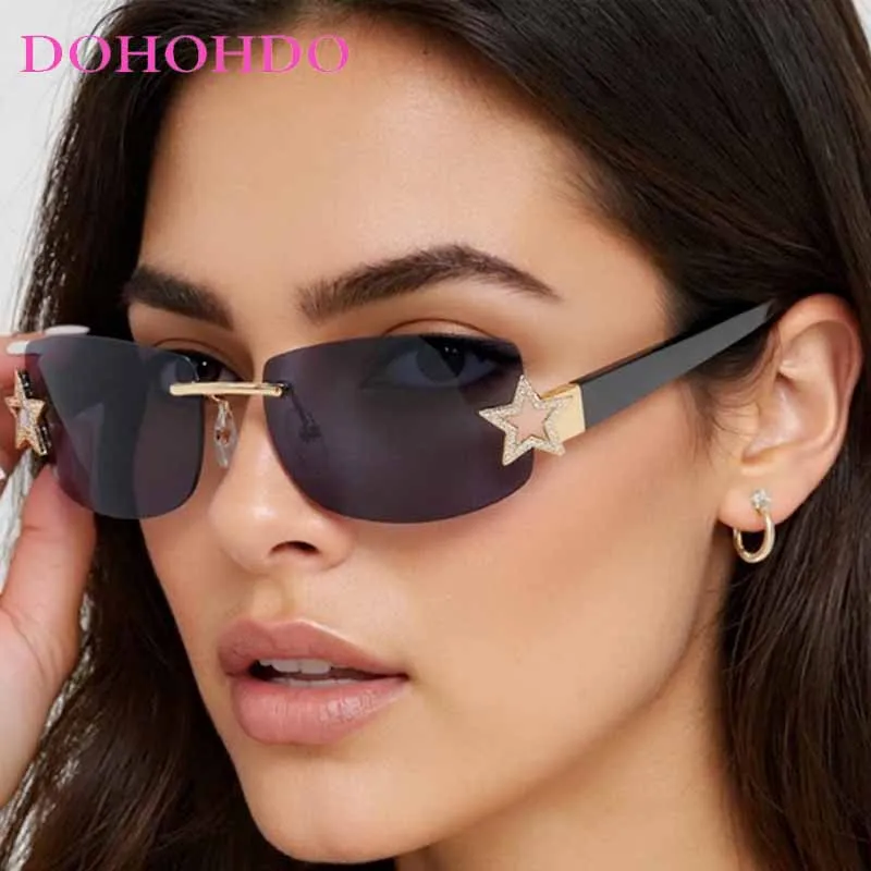 

DOHOHDO Square Punk Sunglasses Women 2025 Rimless Trendy Gradient Y2K Men Sun Glasses Retro Star Frame Driving Eyeglasses UV400
