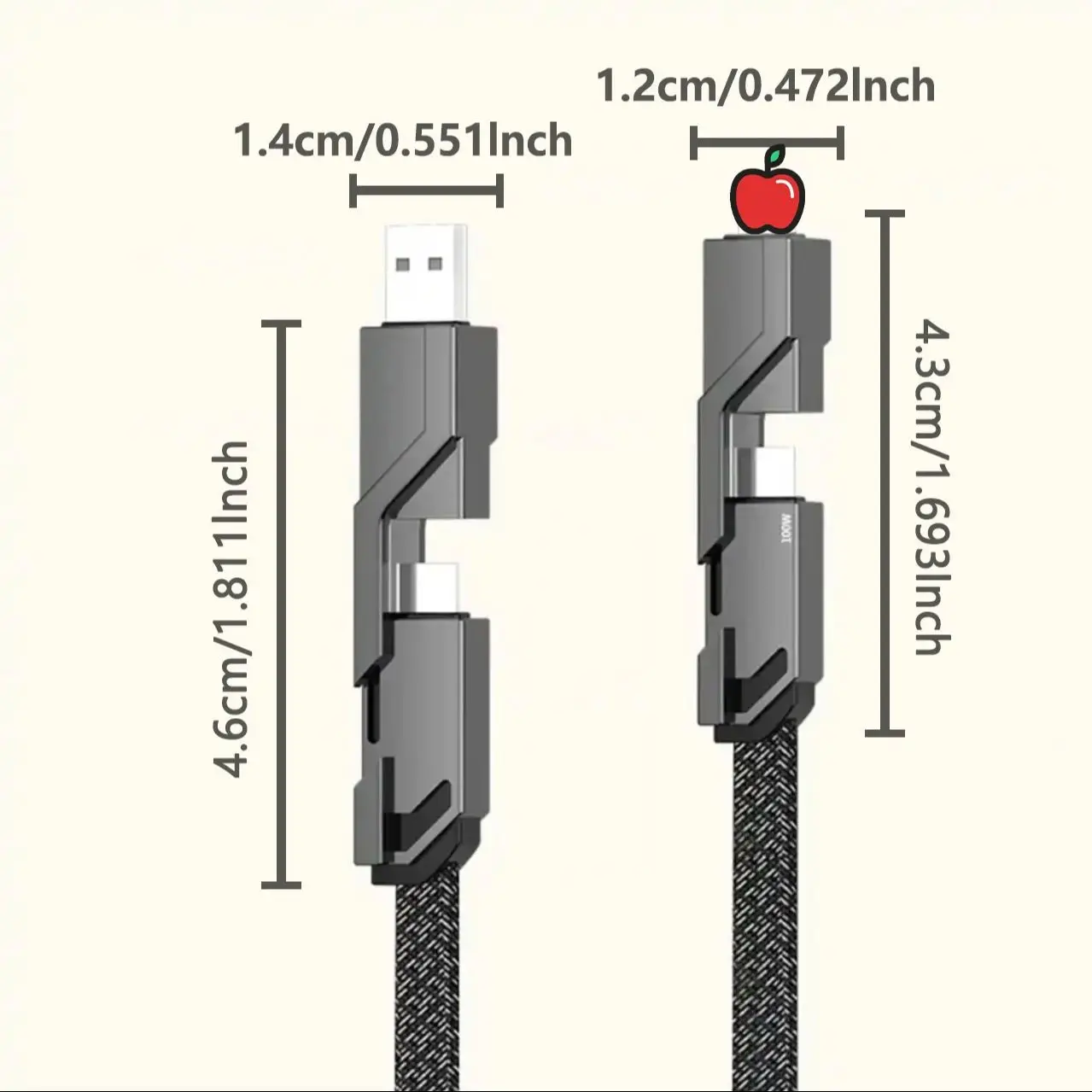 4 in 1 Type C Data Cable 100W PD Fast Charging USB-A to USB-C Line Wire for iPhone 15 14 13 12 11 Samsung Xiaomi Redmi Huawei