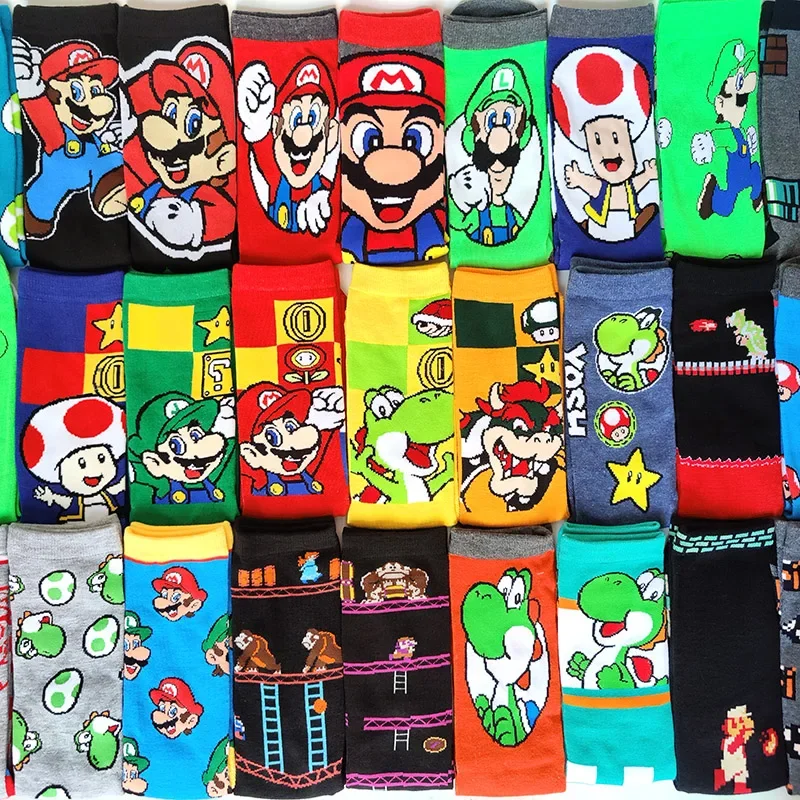 41 estilo juego de dibujos animados Super Mario Bros calcetines Odyssey Yoshi calcetines de tubo Unisex Cosplay calcetines para adultos