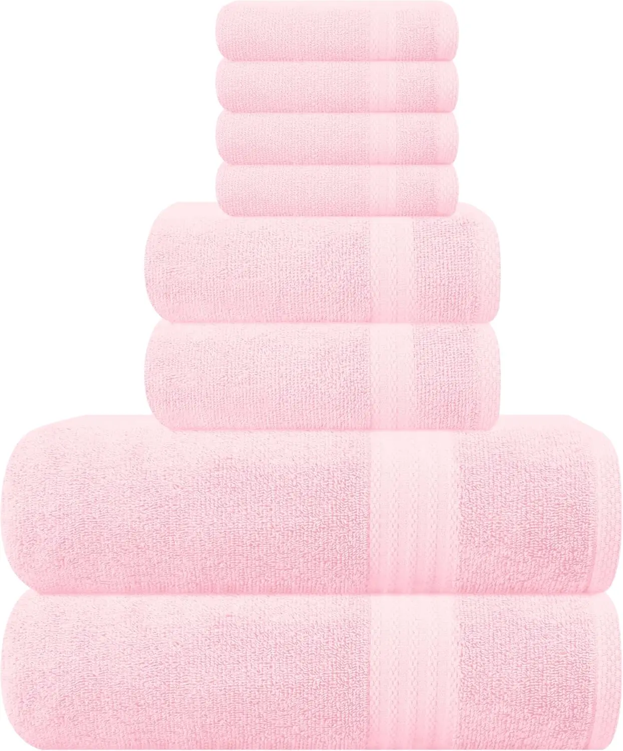 

Ultra Soft 8-Piece Cotton Towel Set with Oversized Bath, Hand Towels & Wash Cloths - Pink for Everyday Use