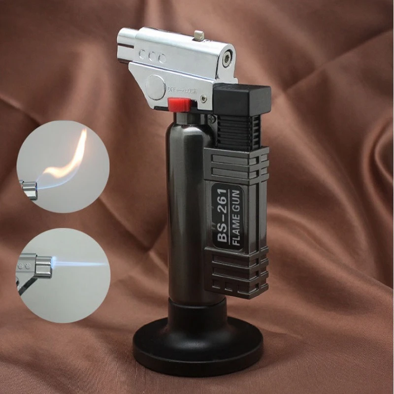

Outdoor Windproof Butane Gas Torch Lighter With Two Types Of Flames Turbo Large Firepower BBQ Kitchen Cooking Ignition Spray Gun