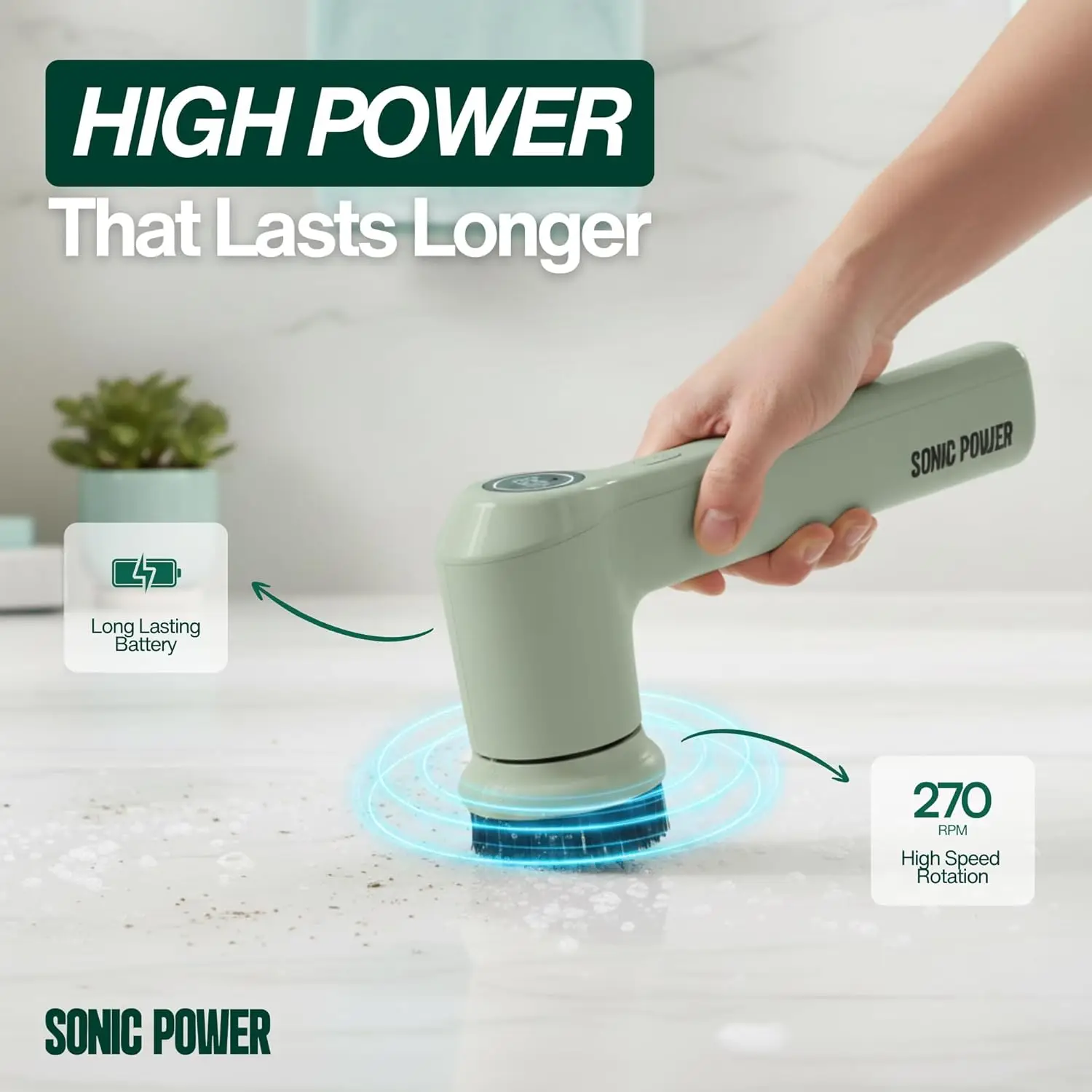 電動スピンスクラバー、ハンドヘルド＆人間工学に基づいたデザイン、IPx7防水、4つの多目的アタッチメント、長持ちする充電式バッテリー |