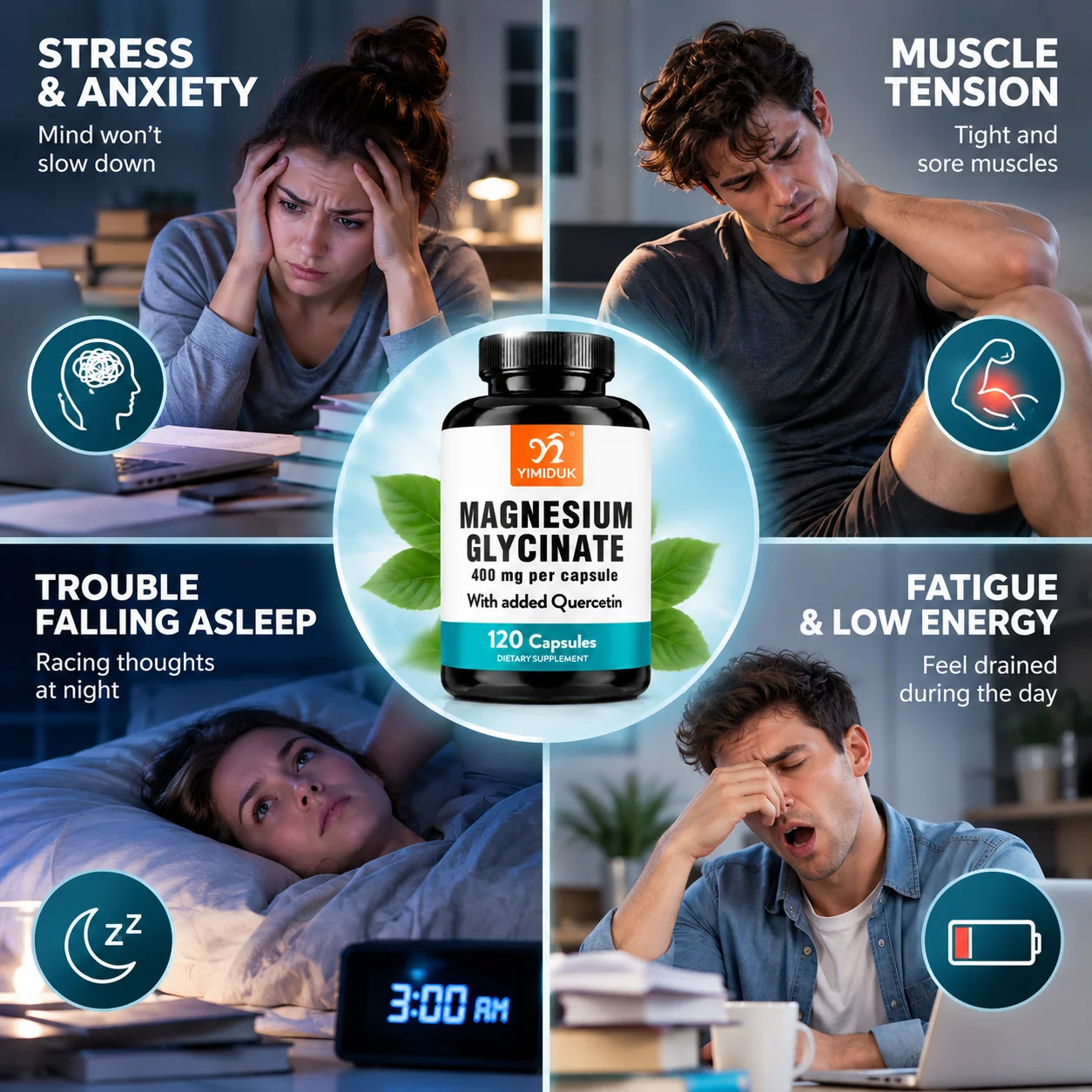 Magnesium Glycinate Quercetin Quercetin , Support Restful Sleep, Alleviate Muscle Stiffness, Calm Racing Thoughts, Balanced Mood