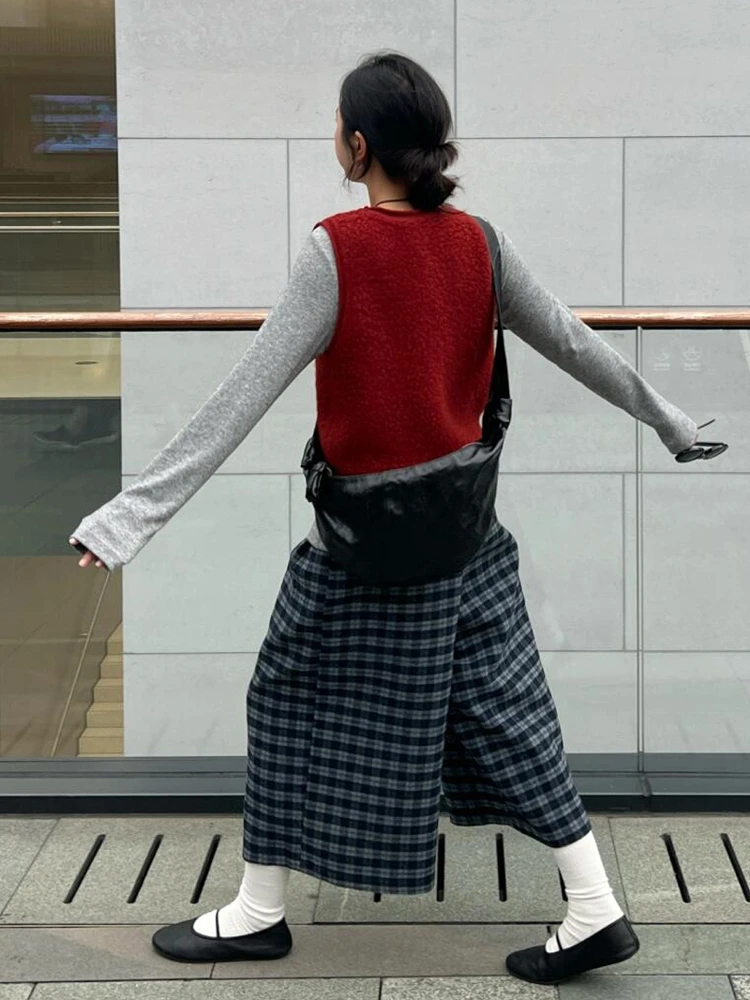 

Blue Plaid Loose Wide Leg Casual Pants Women's Nine Point Pants Lazy Loose Feeling Matching Lantern Pants l Waist